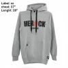 A grey pullover hoodie with black and orange HEROCK WORKWEAR logo printed across the chest and dark contrast drawstrings, photographed on a hanger.