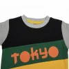 Kids' Bold Tokyo Colorblock Sweatshirt in black, yellow, and grey with stylish Tokyo print on the front