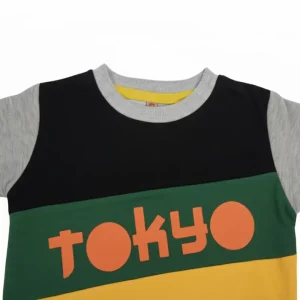 Kids' Bold Tokyo Colorblock Sweatshirt in black, yellow, and grey with stylish Tokyo print on the front