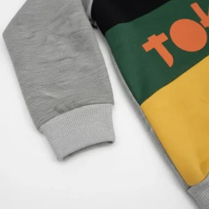 Kids' Bold Tokyo Colorblock Sweatshirt in black, yellow, and grey with stylish Tokyo print on the front