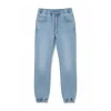 Full product shot of CROPP light blue denim joggers with drawstring waist and cuffed ankles, shown hanging.