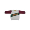 Tokyo printed kids sweatshirt with maroon sleeves and grey body
