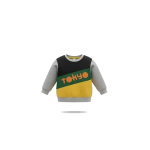 Kids' Bold Tokyo Colorblock Sweatshirt in black, yellow, and grey with stylish Tokyo print on the front