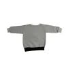 Back view of a plain light-grey long-sleeve kids' sweatshirt with a black hem.