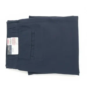 Image of folded Nautica navy blue joggers, highlighting the elastic waistband, rear slit pocket.