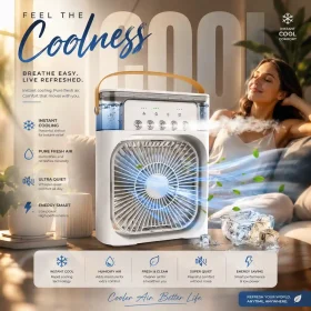 GearUP Air Cooler Fan With Mist Flow White Color Rechargeable Portable USB Air Cooler for Home Office Bedroom Travel Bangladesh