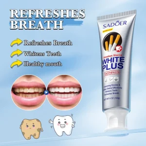SADOER Smokes Stains White Plus Toothpaste 100g for Smoke and Coffee Surface Stain Removal