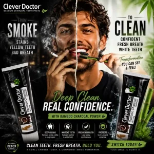 Clever Doctor Bamboo Charcoal Toothpaste 110g for Smoke, Coffee and Tea Surface Stain Removal