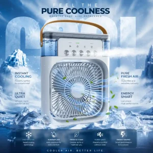 GearUP Air Cooler Fan With Mist Flow White Color Rechargeable Portable USB Air Cooler for Home Office Bedroom Travel Bangladesh