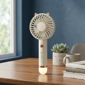 JYSUPER JY-2320 Portable Handheld Mini Fan with Integrated LED Light Rechargeable USB Fan
